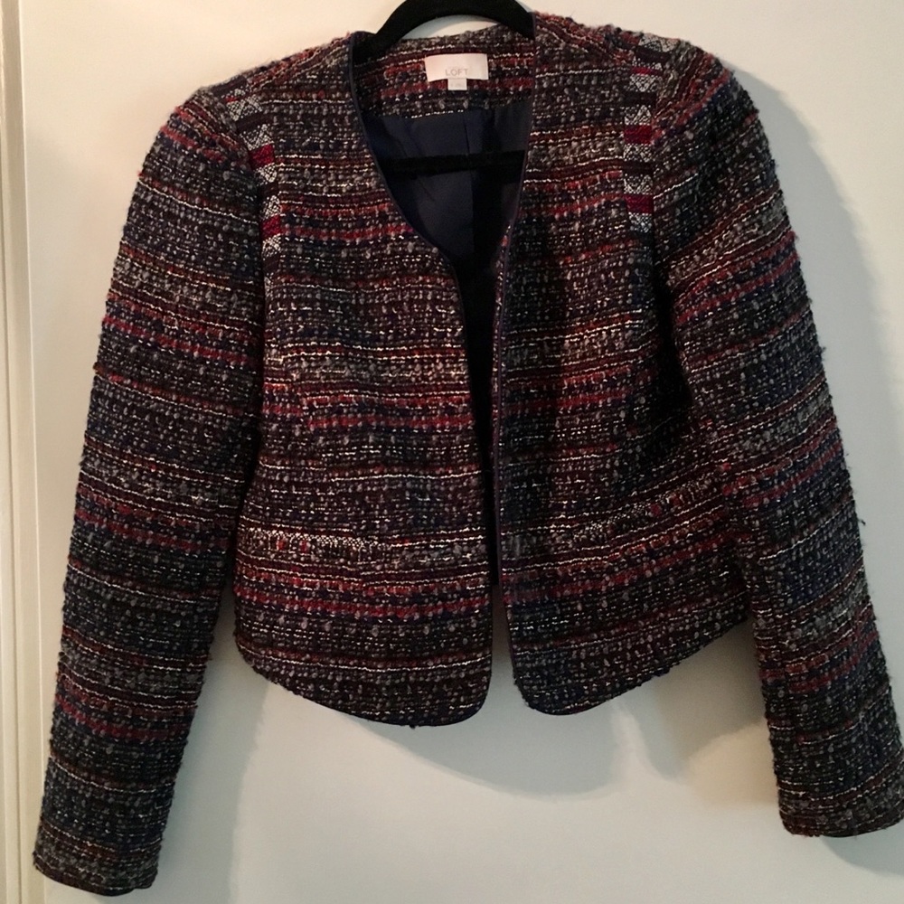 Red/blue/gray Ann Taylor Loft Tweed Blazer, size 0